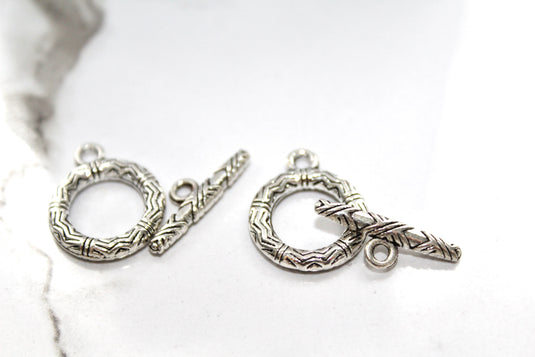 Geometric Pattern Toggle Clasp - Silver Plated