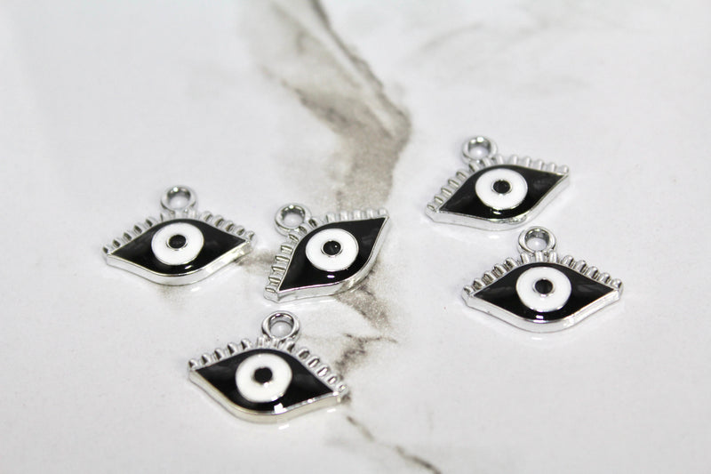 Load image into Gallery viewer, Black Evil Eye Charm - Silver Plated
