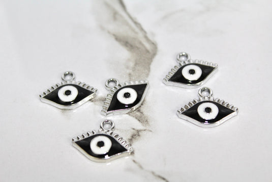 Black Evil Eye Charm - Silver Plated