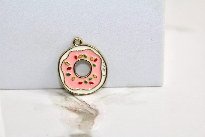 Load image into Gallery viewer, Pink Sprinkle Donut Charm- Gold Plated
