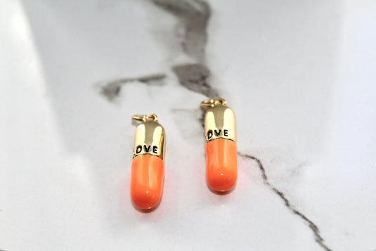 Orange Pill Charm - Gold Plated