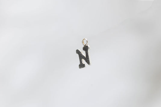 Sterling Silver White Block Style Letter Charm -N