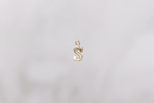 14K Gold Yellow Block Style Letter Charm - S