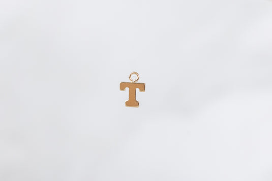 14K Gold Yellow Block Style Letter Charm - T