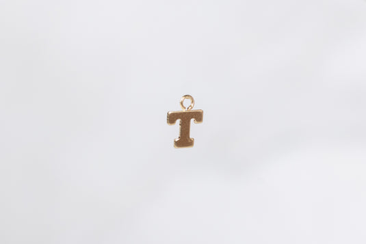 14K Gold Yellow Block Style Letter Charm - T