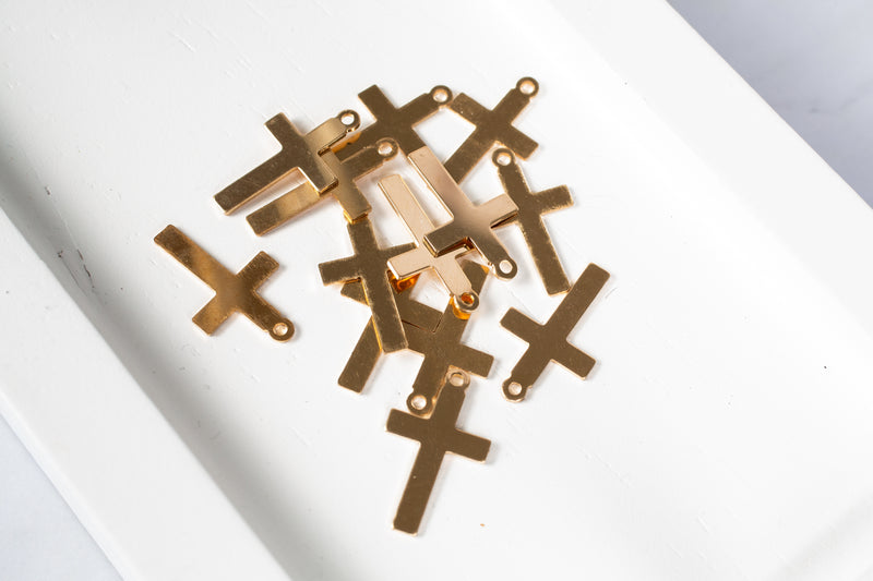 Load image into Gallery viewer, Gold Filled Yellow No Bail Flat Plain Cross Charms
