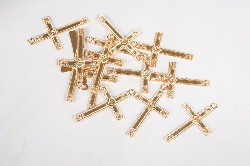 Load image into Gallery viewer, Gold Filled Yellow 25x38mm Cross Charms with Design

