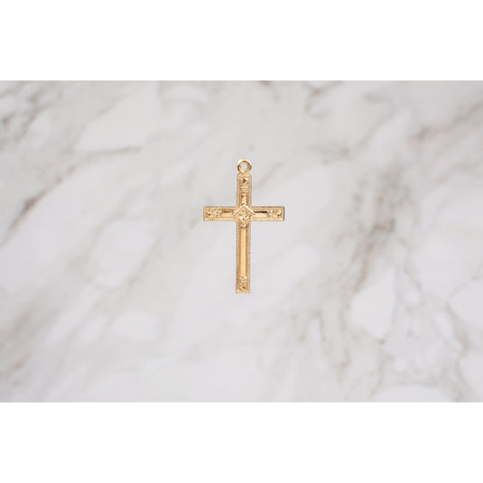 Gold Filled Yellow 25x38mm Cross Charms with Design