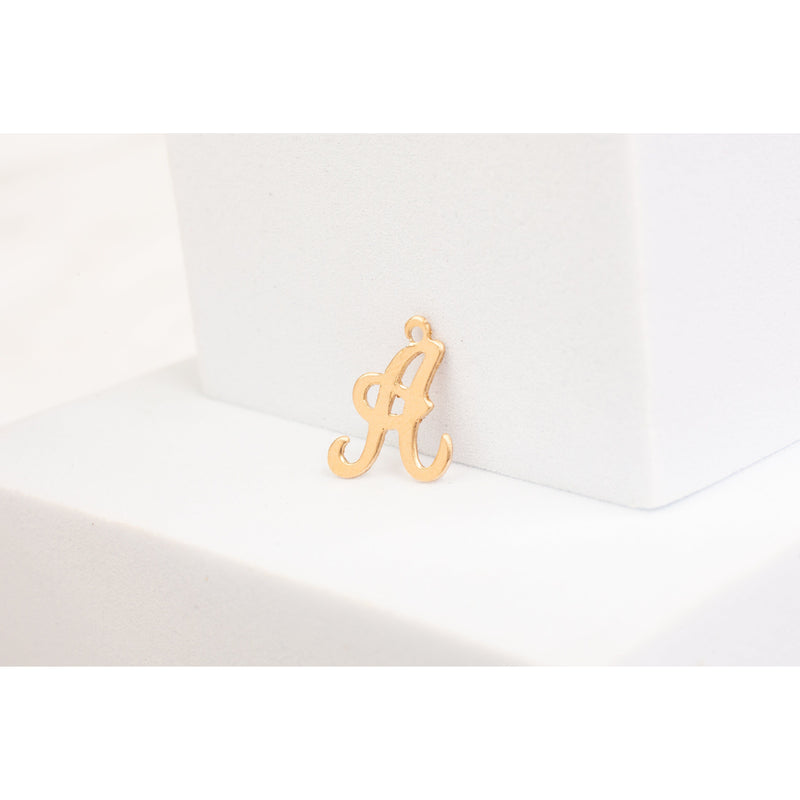 Load image into Gallery viewer, Yellow Gold  Letter  Gold Filled  Cursive  charm  A permanent jewelry supplies
