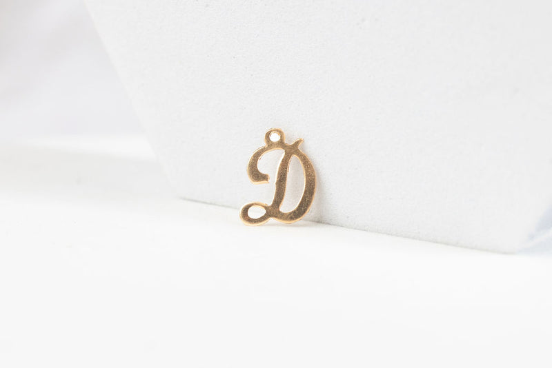 Load image into Gallery viewer, Gold Filled Yellow Cursive Script Style Letter Charm - D
