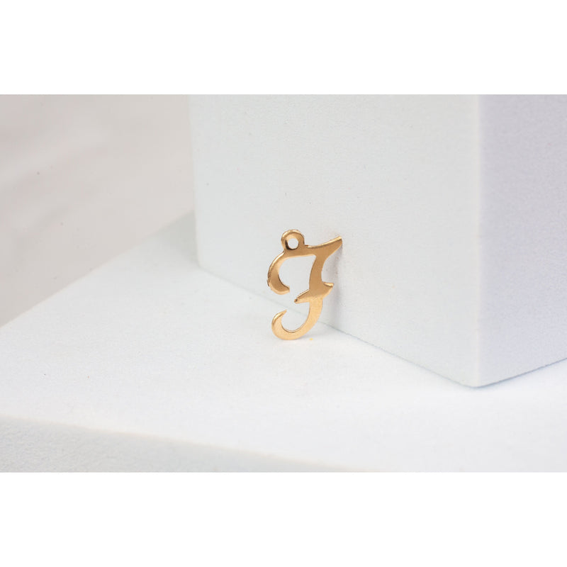 Load image into Gallery viewer, Yellow Gold  Letter  Gold Filled  F  Cursive  charm permanent jewelry supplies
