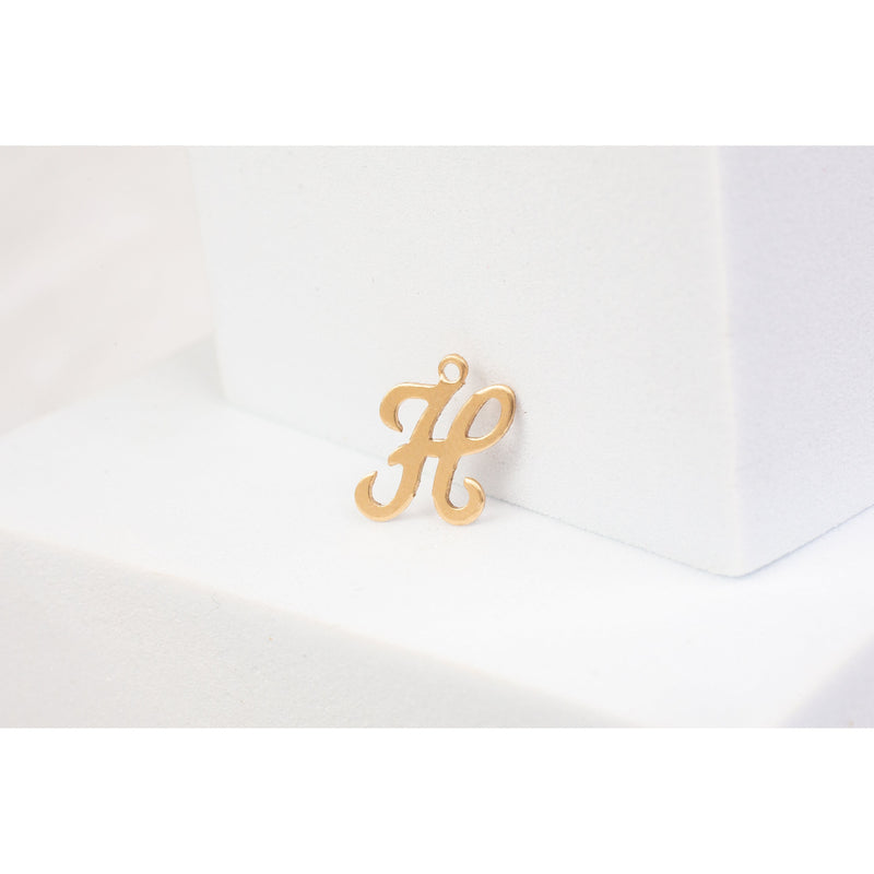 Load image into Gallery viewer, Yellow Gold  Letter  H  Gold Filled  Cursive  charm permanent jewelry supplies
