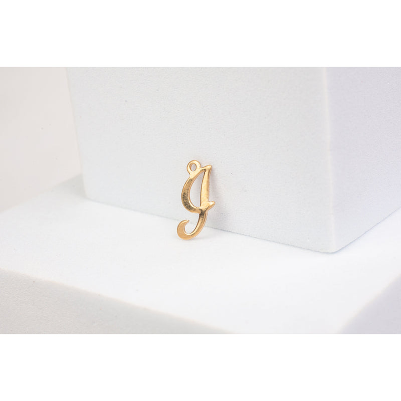 Load image into Gallery viewer, Yellow Gold  Letter  J  Gold Filled  Cursive  charm permanent jewelry supplies
