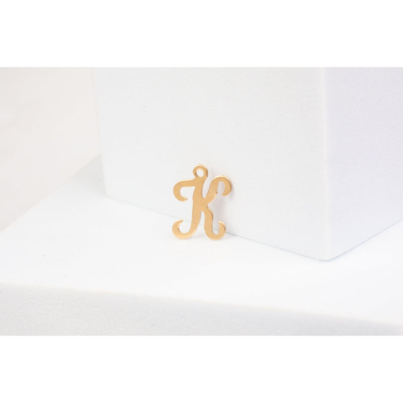 Load image into Gallery viewer, Yellow Gold  Letter  K  Gold Filled  Cursive  charm permanent jewelry supplies
