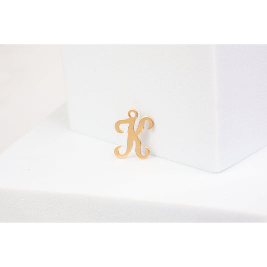 Yellow Gold  Letter  K  Gold Filled  Cursive  charm permanent jewelry supplies