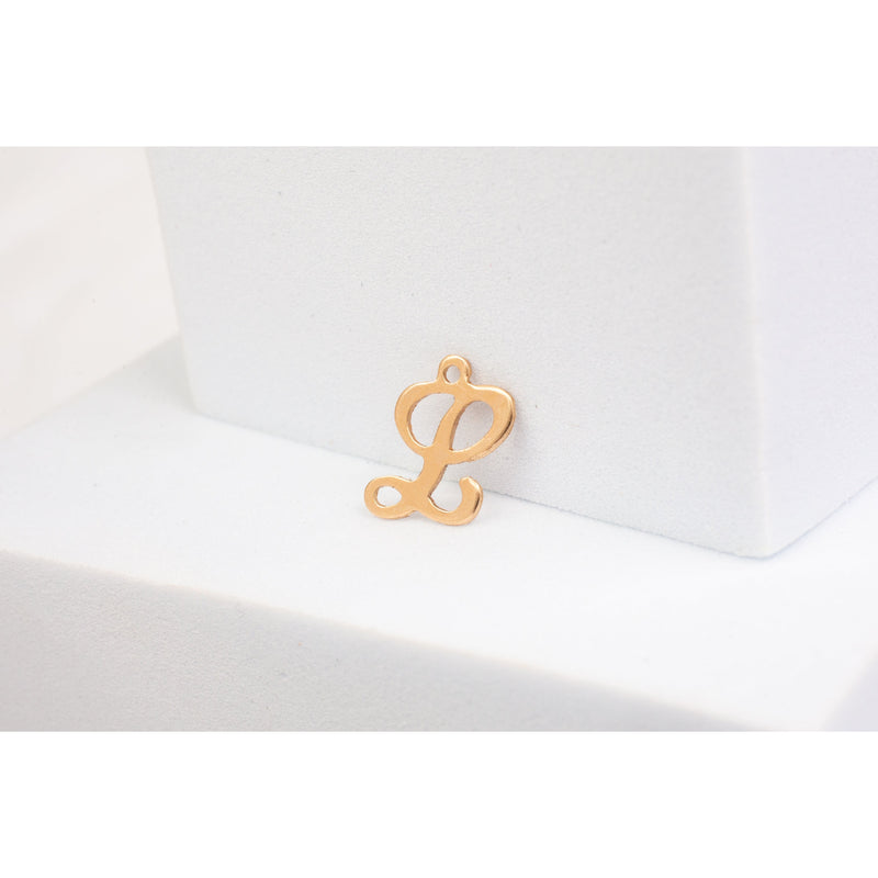 Load image into Gallery viewer, Yellow Gold  Letter L  Letter  Gold Filled  Cursive  charm permanent jewelry supplies
