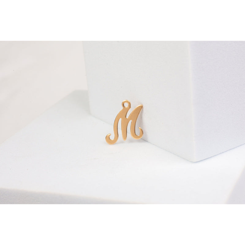 Load image into Gallery viewer, Yellow Gold  Letter M  Gold Filled  Cursive  charm permanent jewelry supplies
