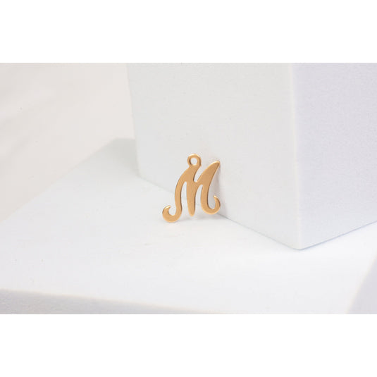 Yellow Gold  Letter M  Gold Filled  Cursive  charm permanent jewelry supplies