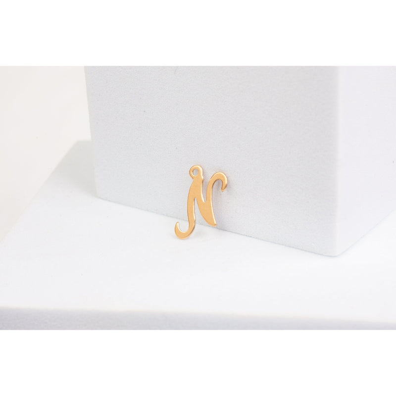 Load image into Gallery viewer, Yellow Gold  Letter n  Gold Filled  Cursive  charm permanent jewelry supplies
