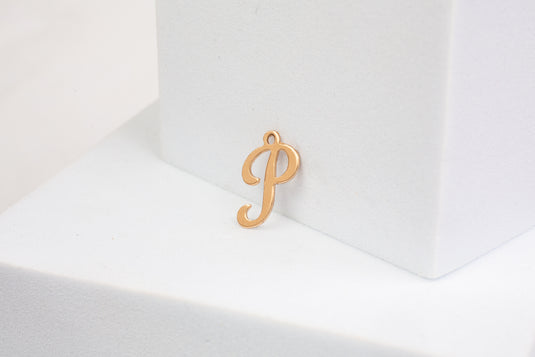 Yellow Gold  Letter P  Gold Filled  Cursive  charm permanent jewelry supplies