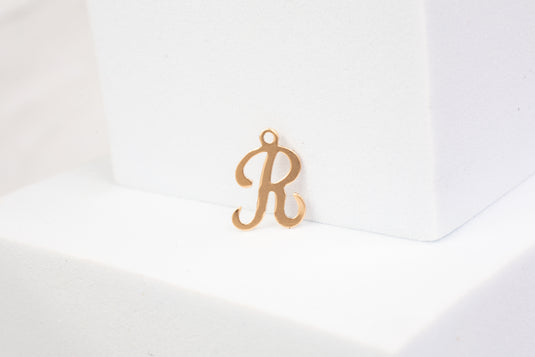 Yellow Gold  Letter R  Gold Filled  Cursive  charm permanent jewelry supplies