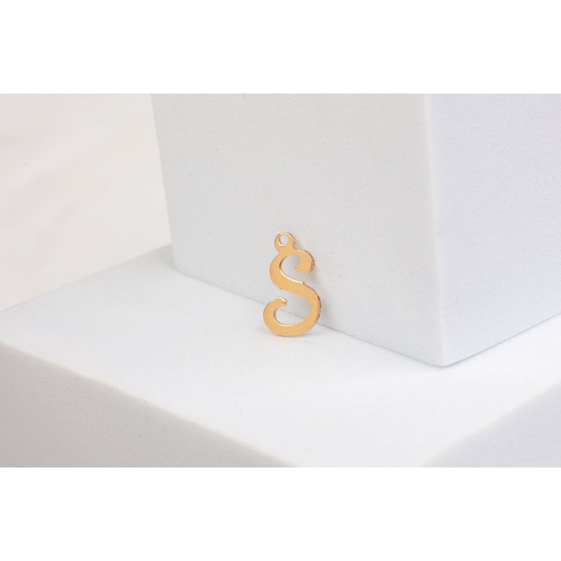 Load image into Gallery viewer, Yellow Gold  Letter S  Gold Filled  Cursive  charm permanent jewelry supplies
