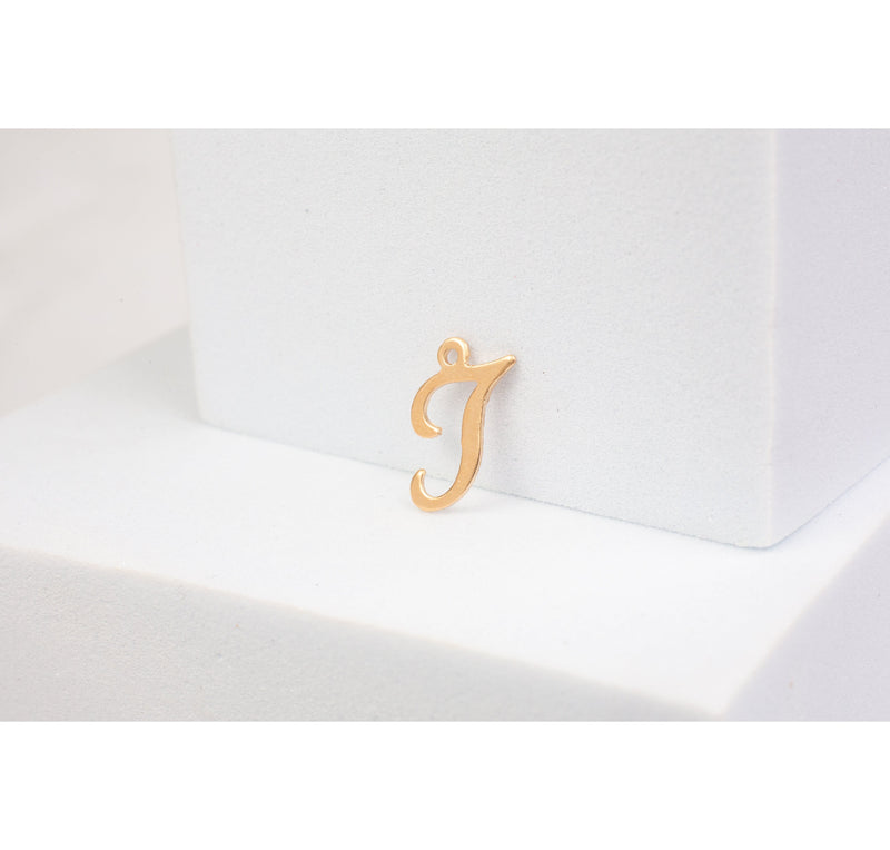 Load image into Gallery viewer, Yellow Gold  Letter T  Gold Filled  Cursive  charm permanent jewelry supplies
