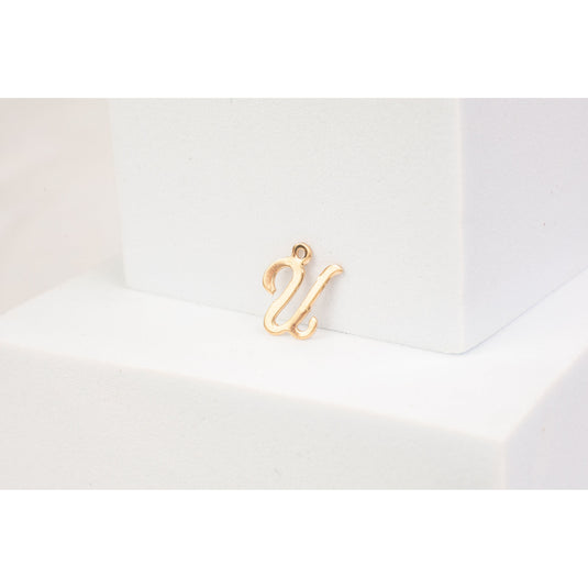 Yellow Gold  Letter U  Gold Filled  Cursive  charm