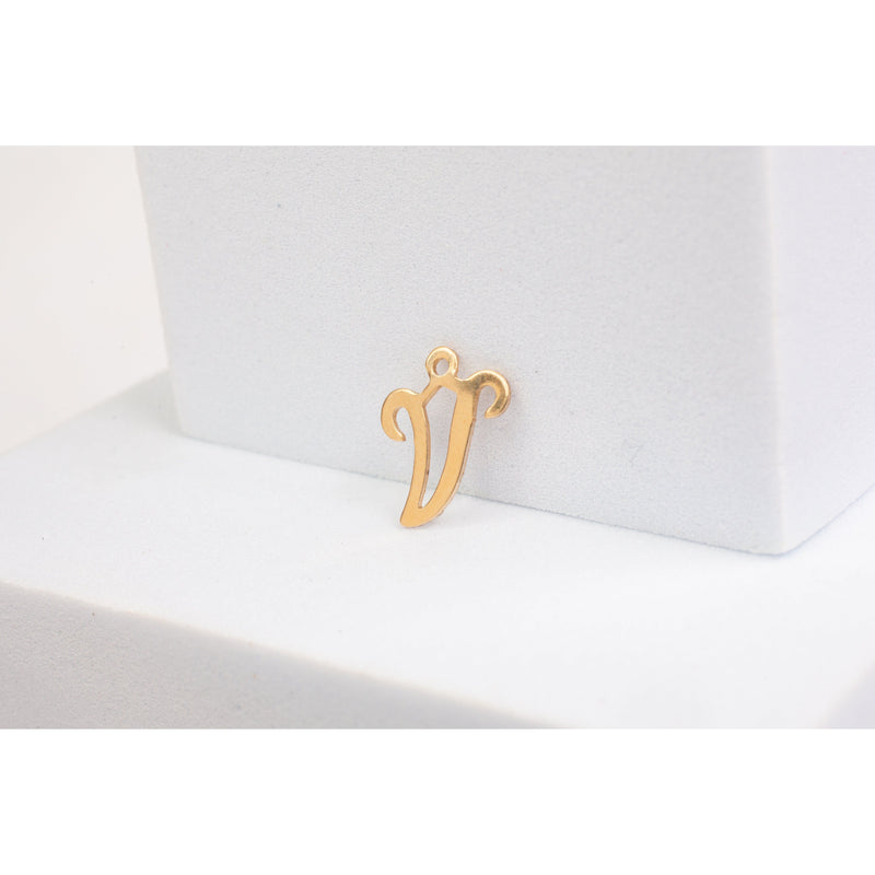 Load image into Gallery viewer, Yellow Gold  Letter V  Gold Filled  Cursive  charm permanent jewelry supplies
