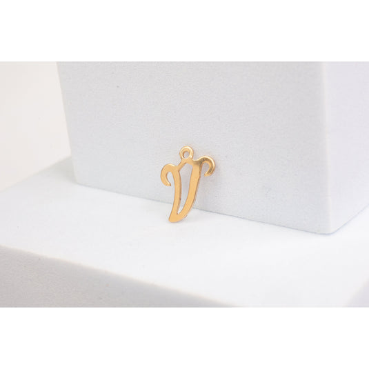 Yellow Gold  Letter V  Gold Filled  Cursive  charm permanent jewelry supplies
