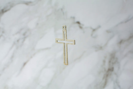 Cross Outline Charm - Sterling Silver
