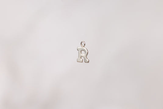 Sterling Silver White Block Style Letter Charm - R