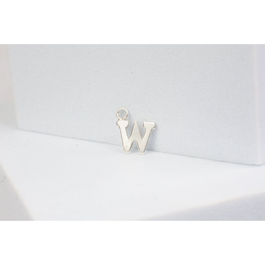 Sterling Silver White Block Style Letter Charm - W