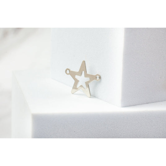 2 Ring Flat Outline Star Charm - Sterling Silver