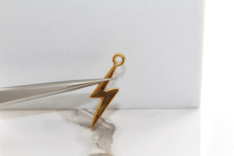 Load image into Gallery viewer, Gold Lightning Bolt Charm - Gold Plated
