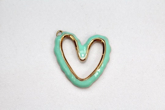 Teal Large Heart Charm - Gold Plated