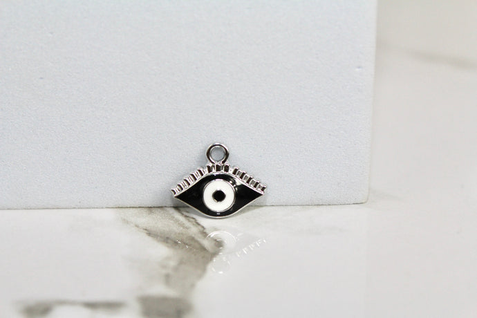 Black Evil Eye Charm - Silver Plated