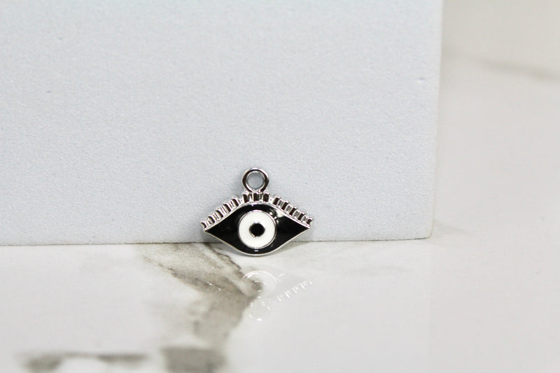 Load image into Gallery viewer, Black Evil Eye Charm - Silver Plated
