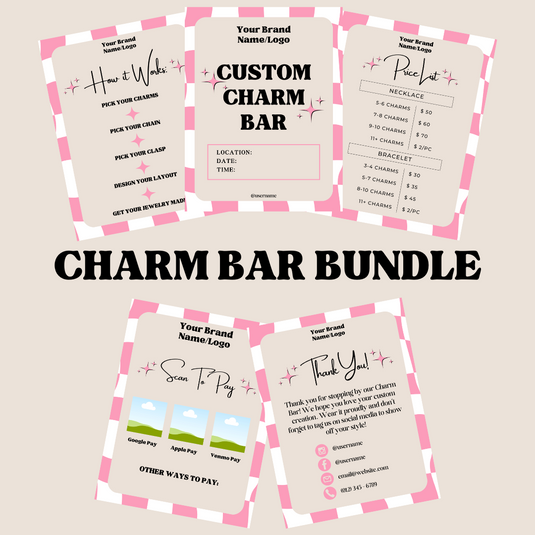 Charm Bar Signage Bundle - Pink Checkered