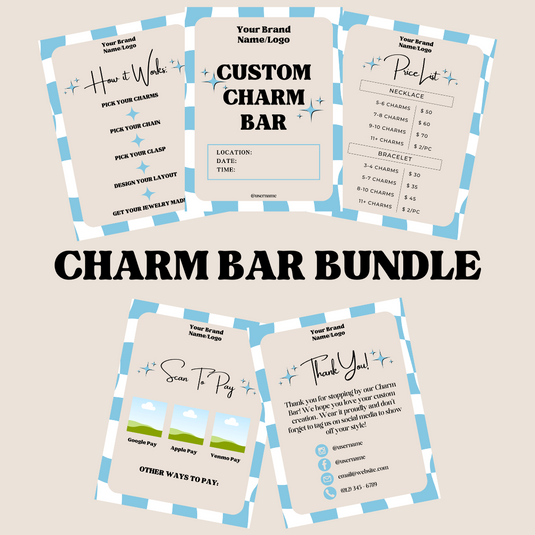 Charm Bar Signage Bundle - Blue Checkered