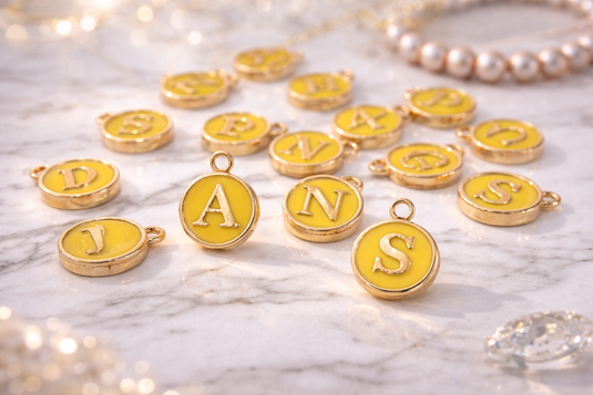 Yellow Enamel Letter Charm - Stainless Steel