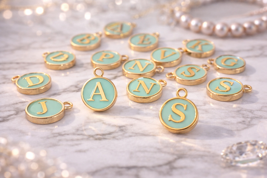 Turquoise Enamel Letter Charm - Stainless Steel