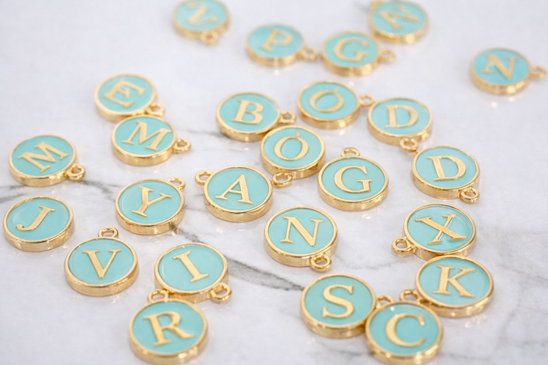 Load image into Gallery viewer, Turquoise Enamel Letter Charm - Stainless Steel
