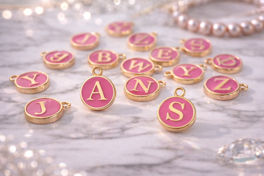 Fuchsia Enamel Letter Charm - Stainless Steel