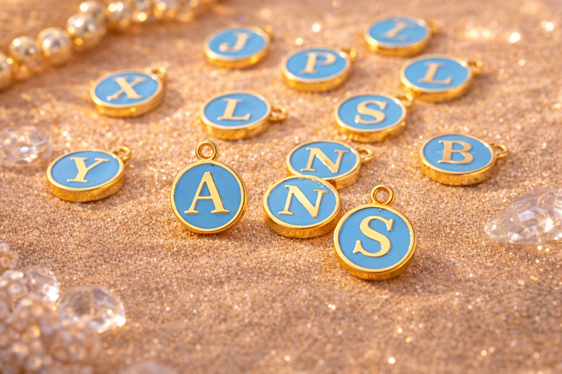 Load image into Gallery viewer, Blue Enamel Letter Charm - Stainless Steel
