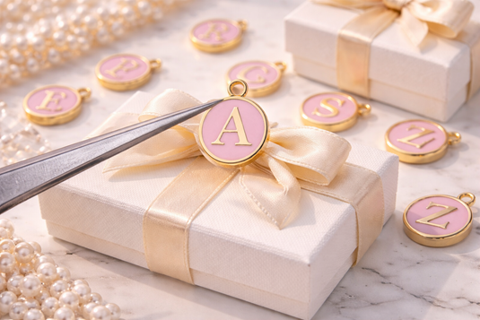 Baby Pink Enamel Letter Charm - Stainless Steel