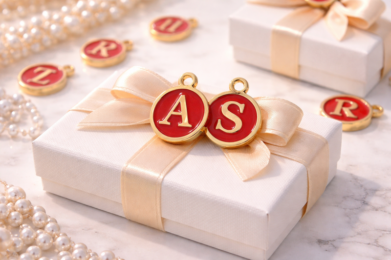 Load image into Gallery viewer, Red Enamel Letter Charm - Stainless Steel
