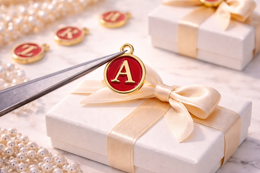 Red Enamel Letter Charm - Stainless Steel
