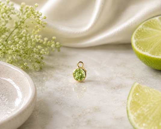 4mm Circle Peridot Gemstone Charm - 14K Solid Gold (Yellow)