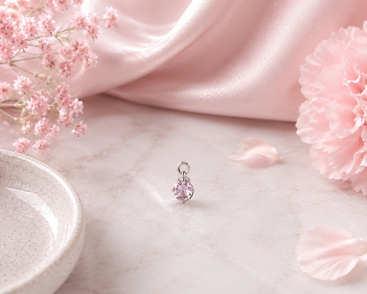 2.5mm Circle Pink Sapphire Gemstone Charm - 14K Solid Gold (White)